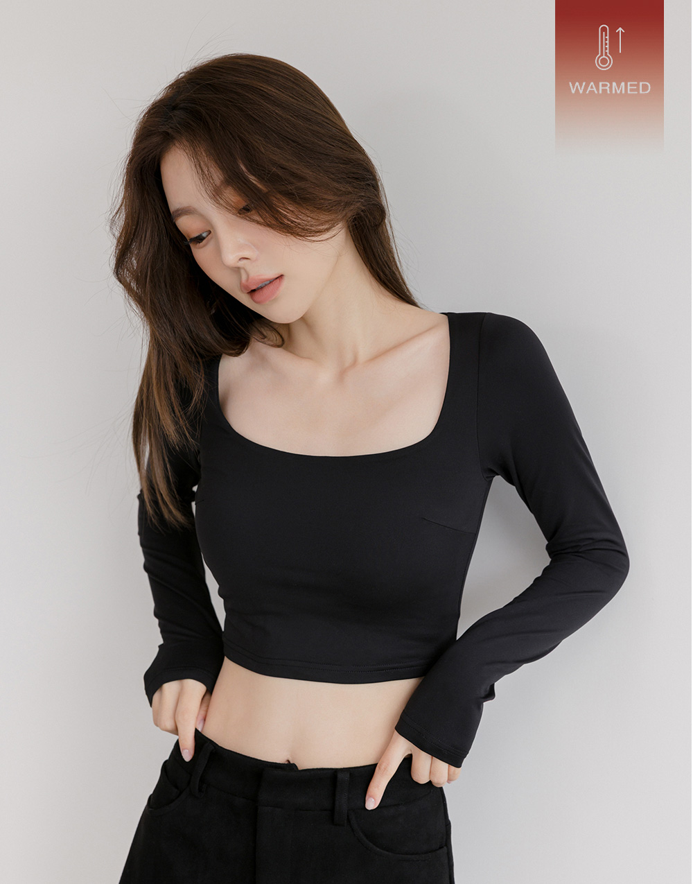發熱方領修身BRA長袖上衣