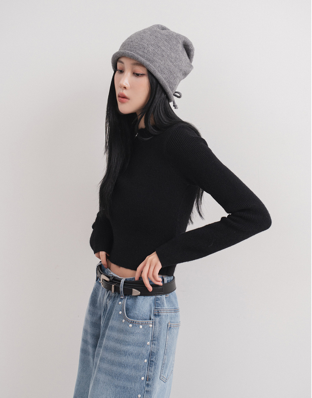 抽鬚小立領針織上衣