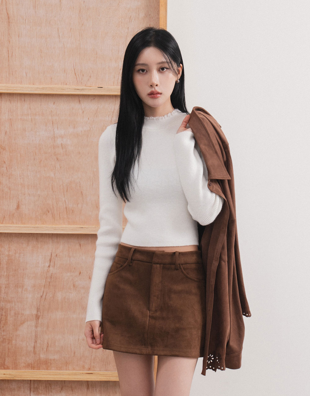 抽鬚小立領針織上衣