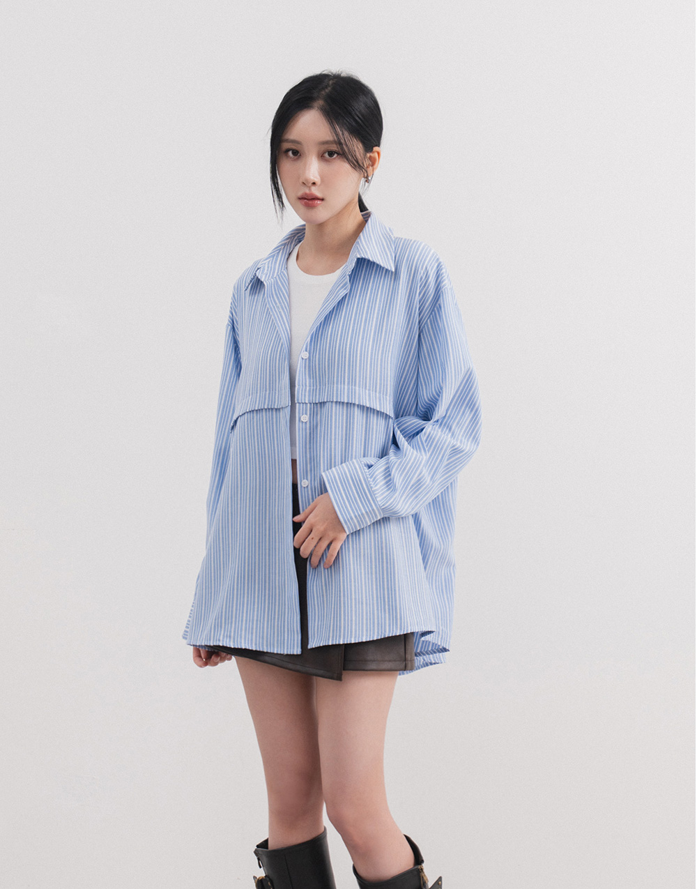 剪接造型條紋襯衫