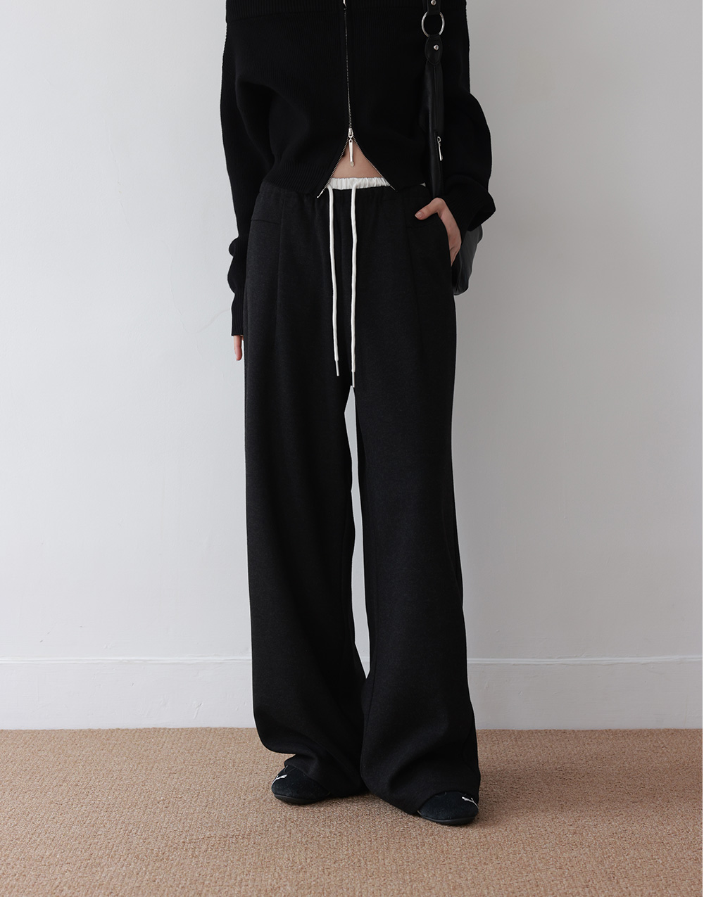 羊毛絨撞色腰頭長褲