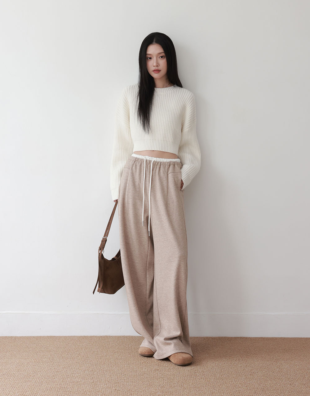 羊毛絨撞色腰頭長褲