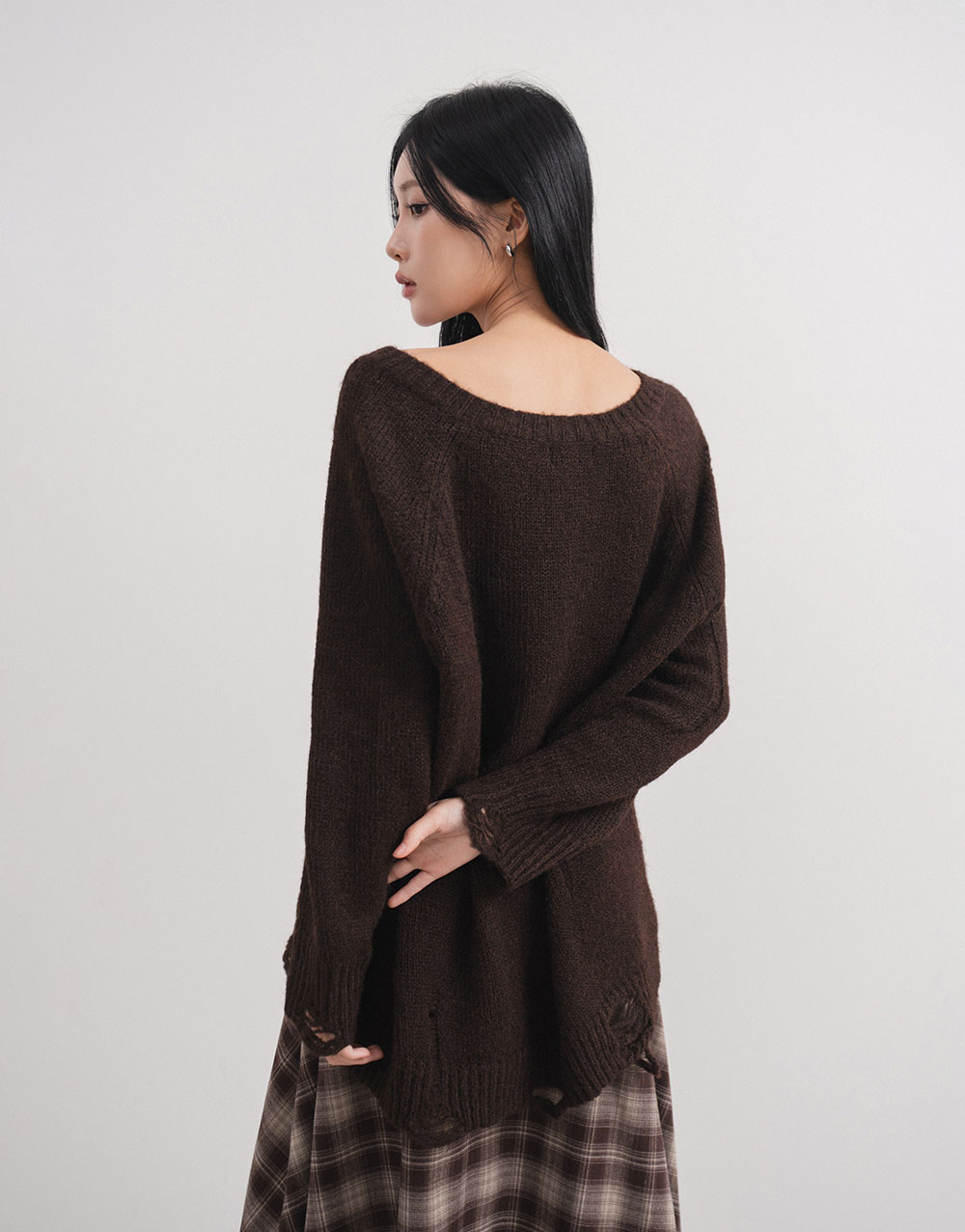 羊毛V領刷破感毛衣