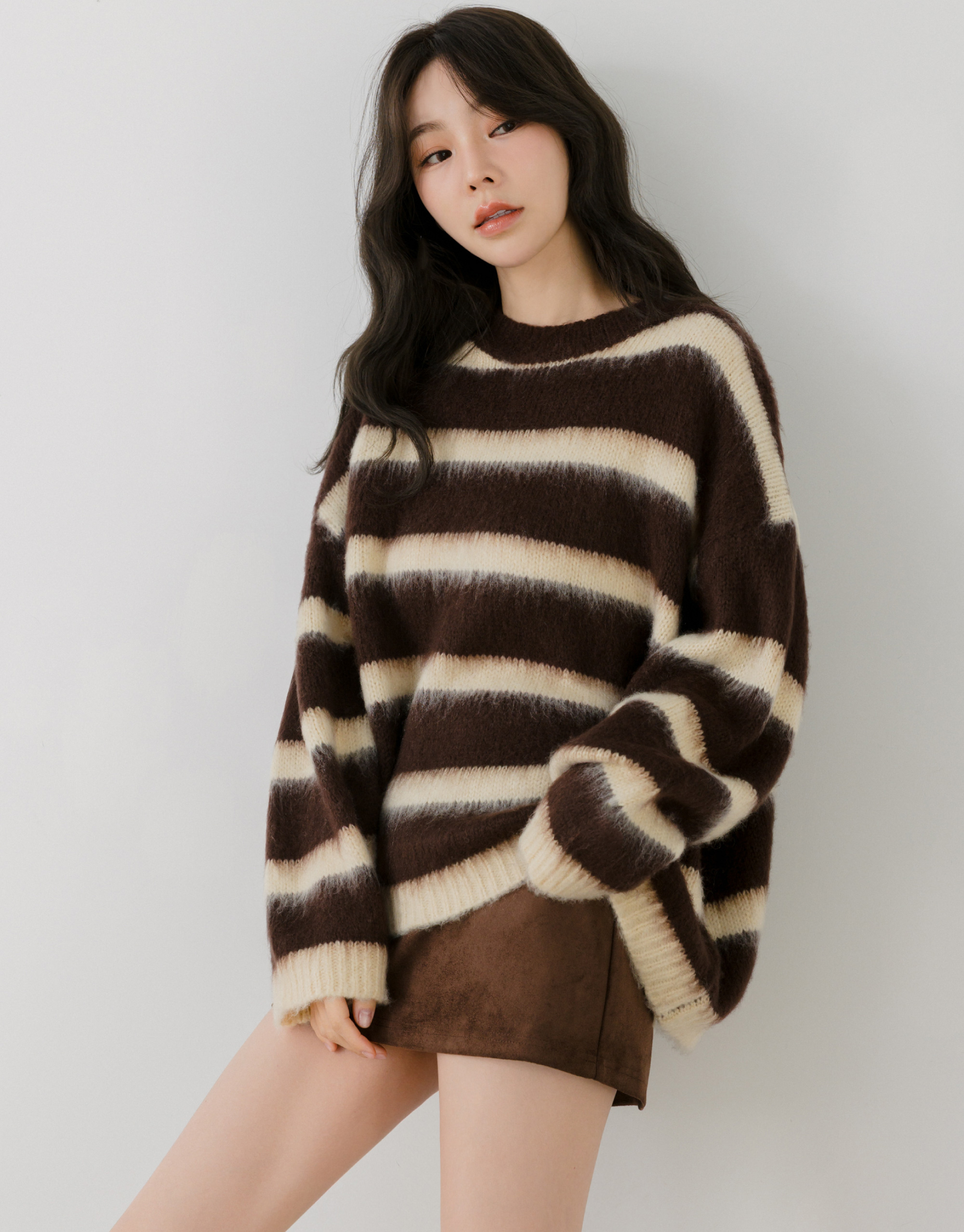 圓領條紋針織毛衣