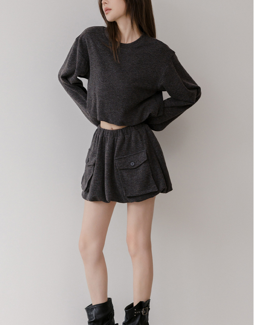 雙口袋花苞短裙