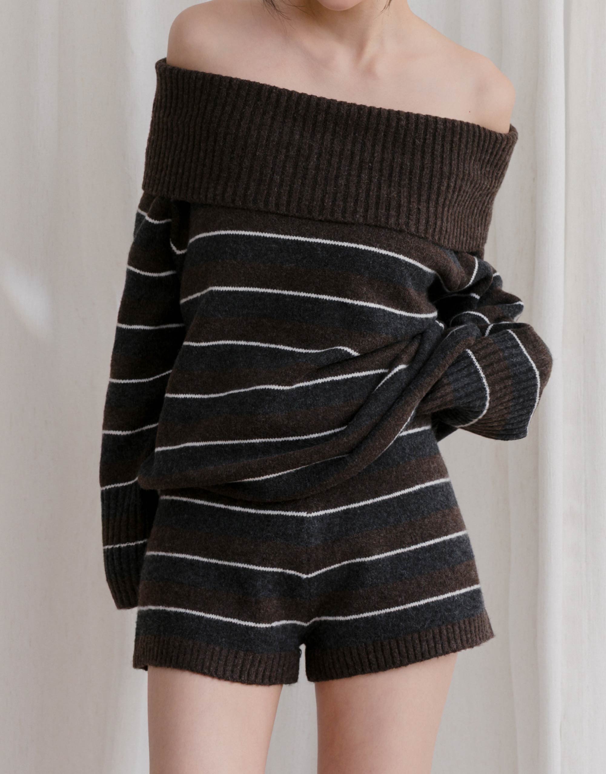 羊毛條紋針織短褲