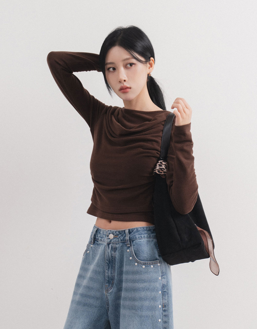 垂墜領長袖上衣