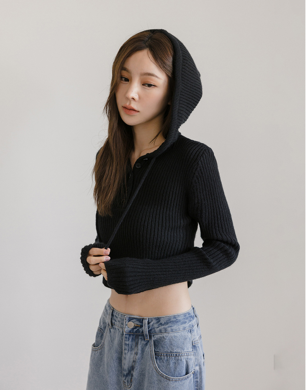 半開襟連帽針織上衣