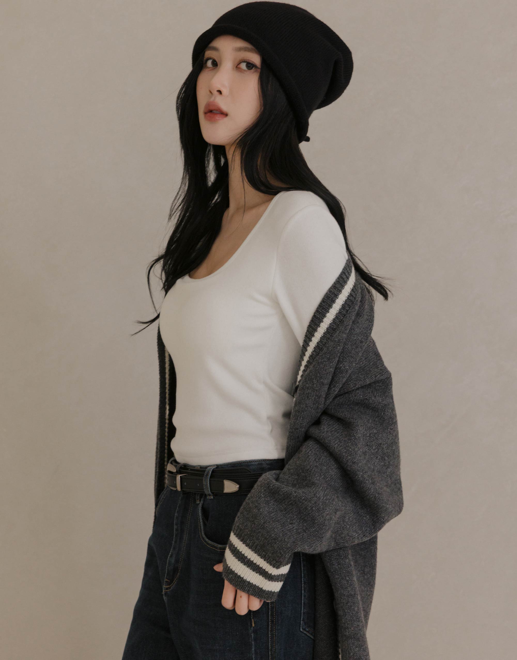 慕斯羊絨方領長袖BRA上衣