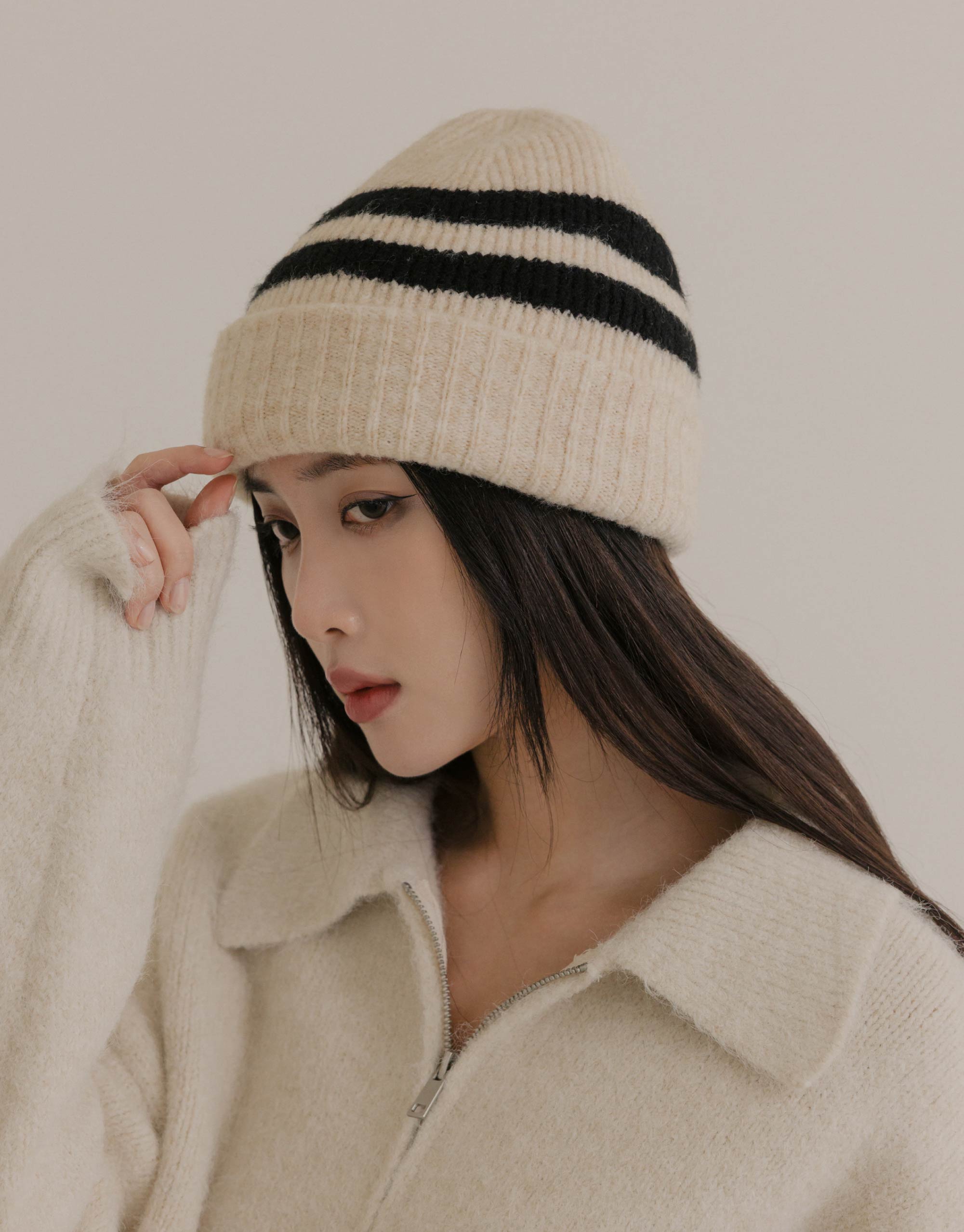 條紋針織毛帽