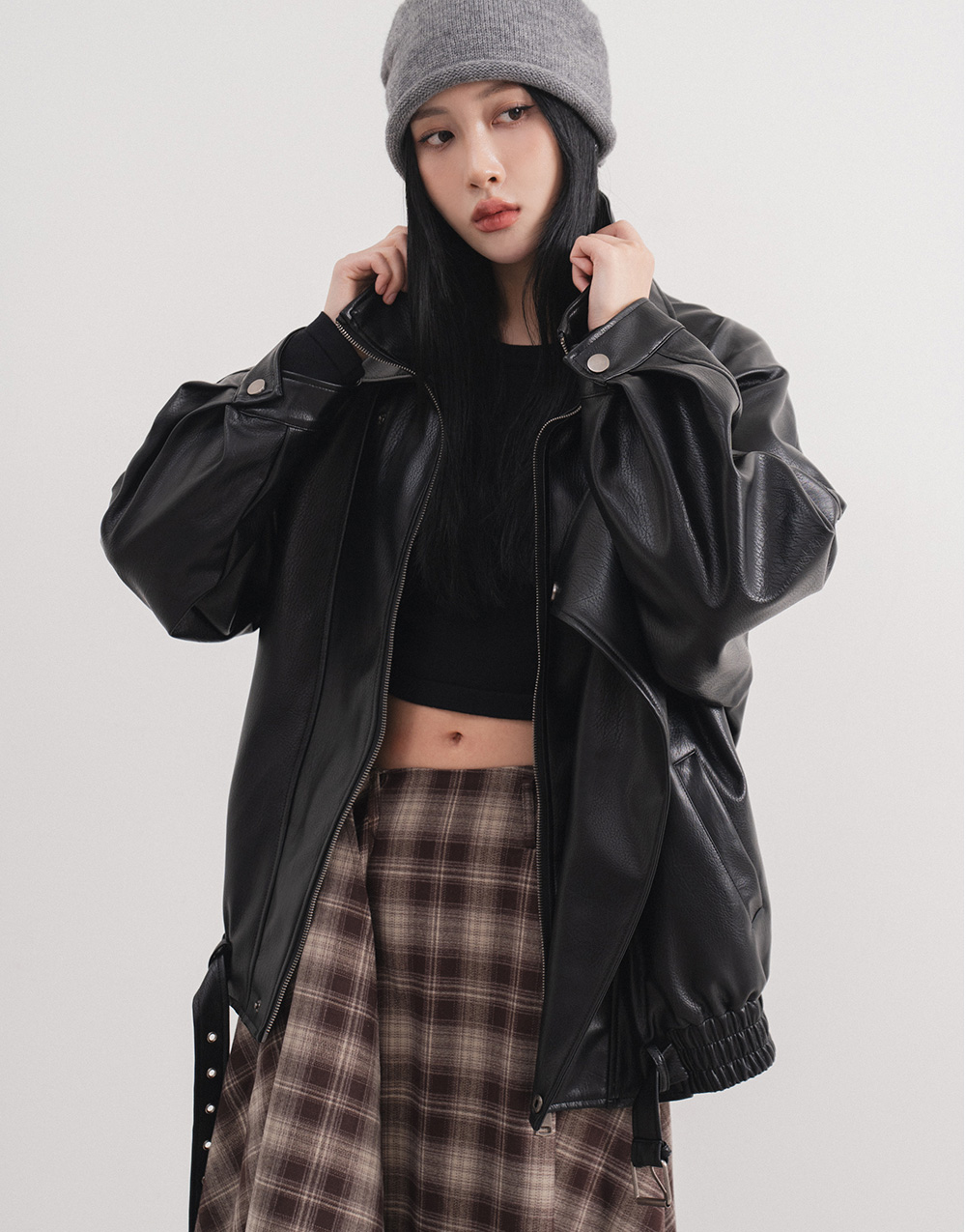 皮質率性翻領外套