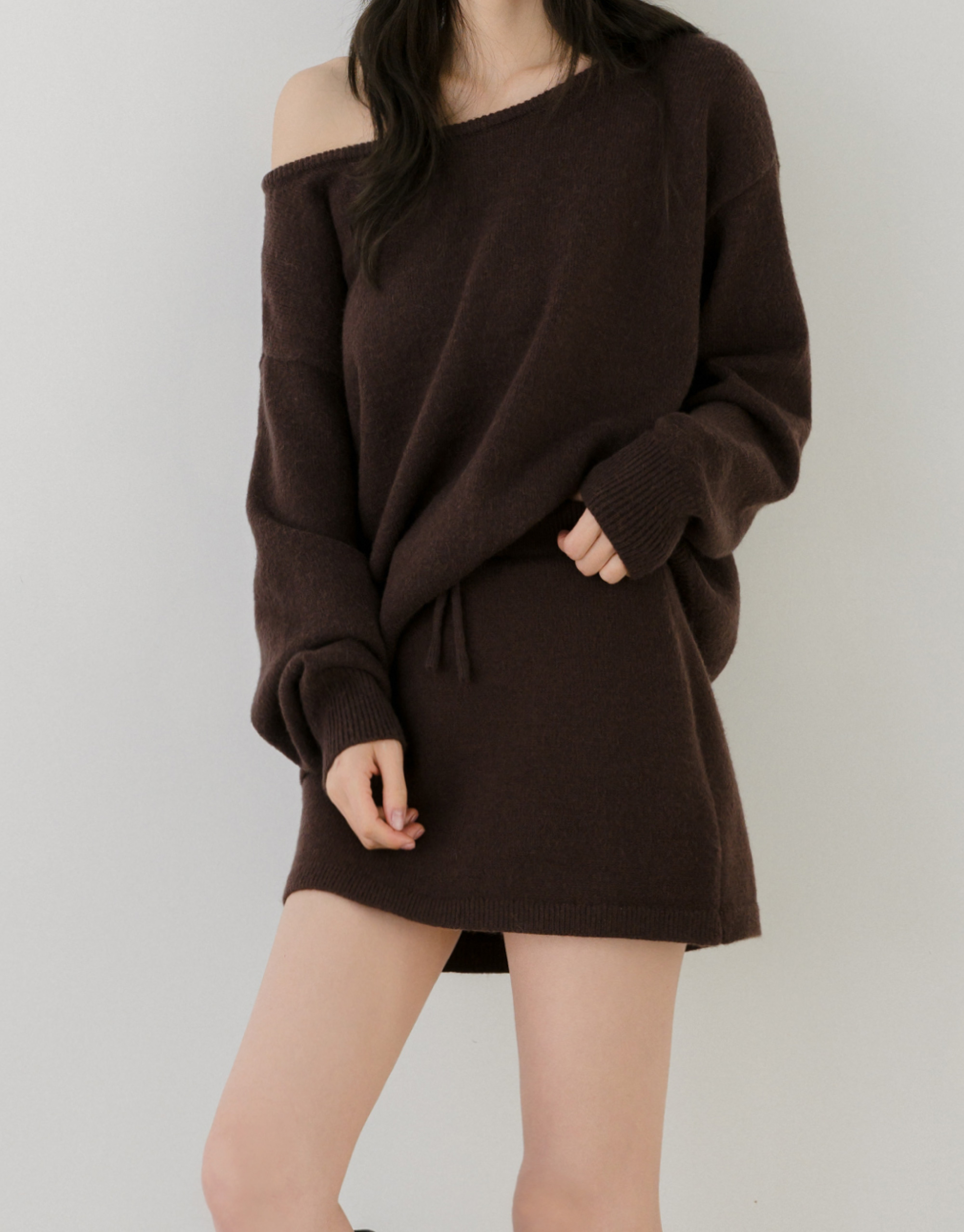 腰抽繩針織短裙