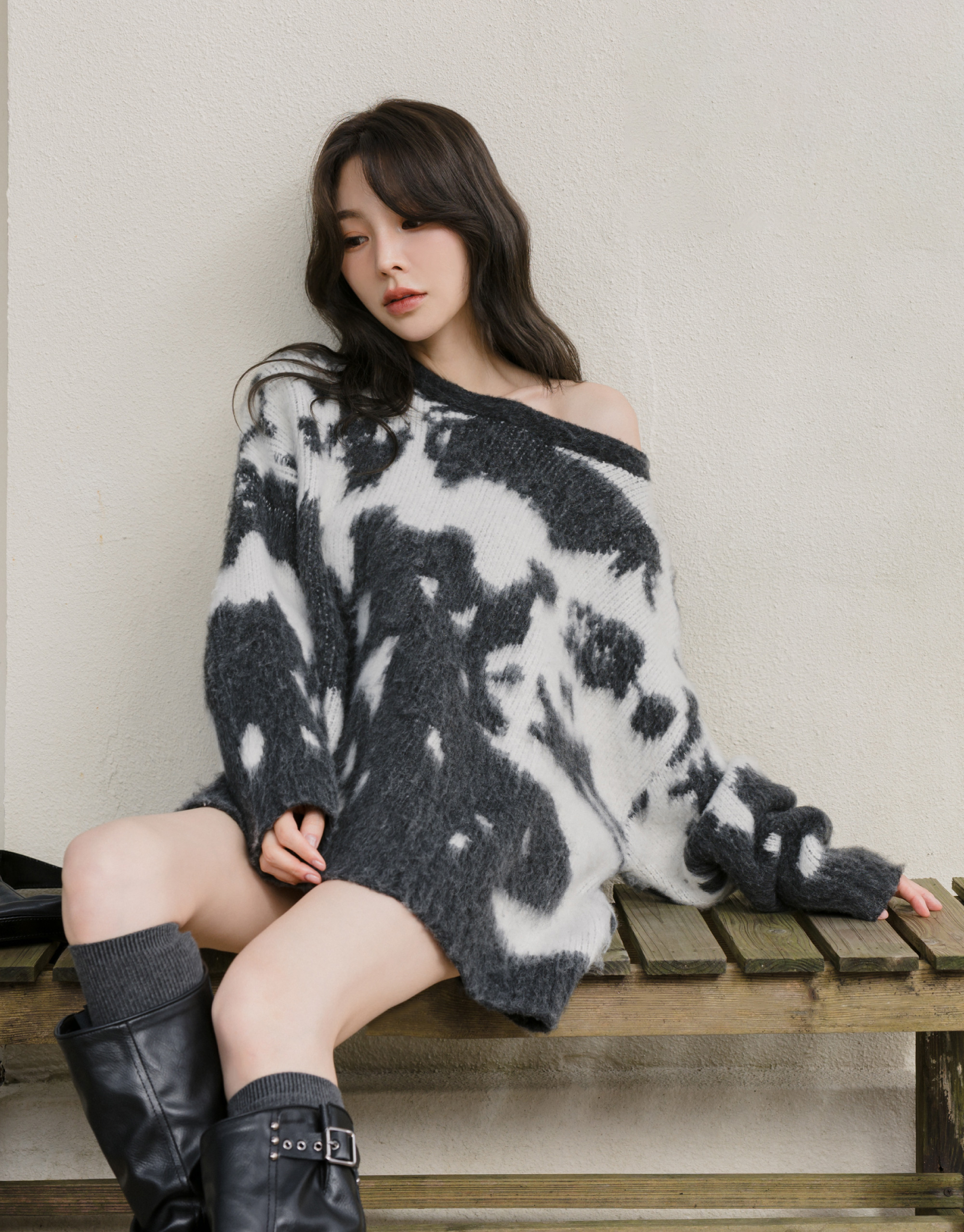 羊毛動物紋寬鬆毛衣