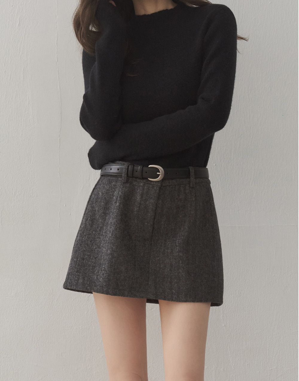 羊毛單釦短裙
