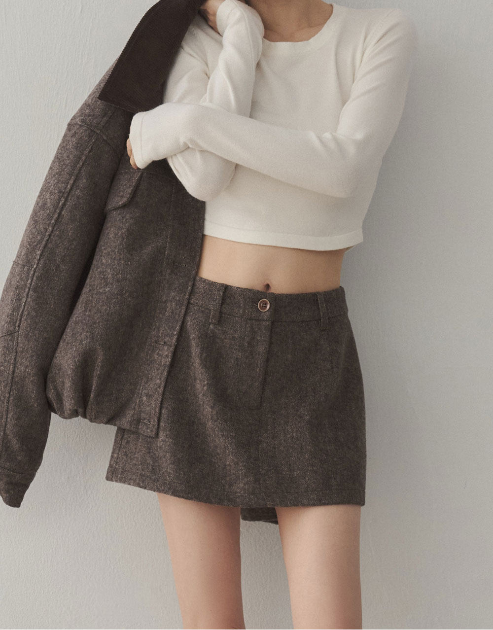 羊毛單釦短裙