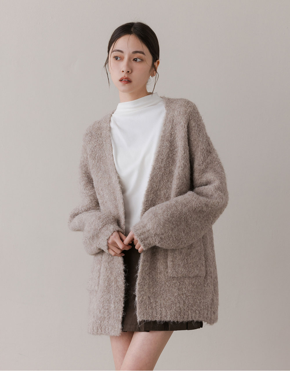 羊毛圈圈紗針織口袋外套