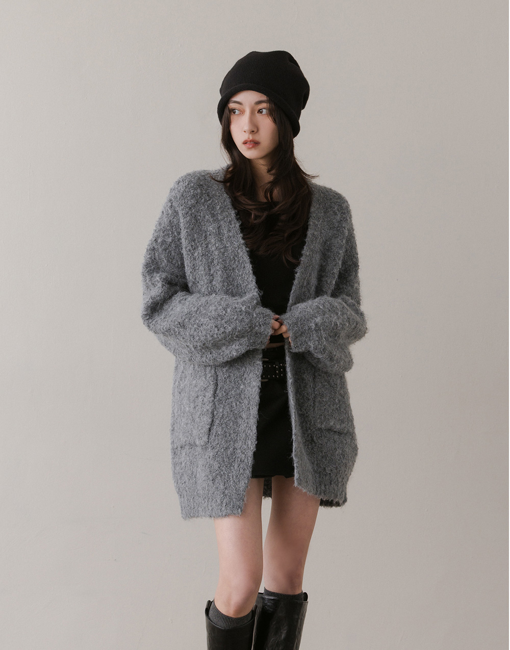 羊毛圈圈紗針織口袋外套