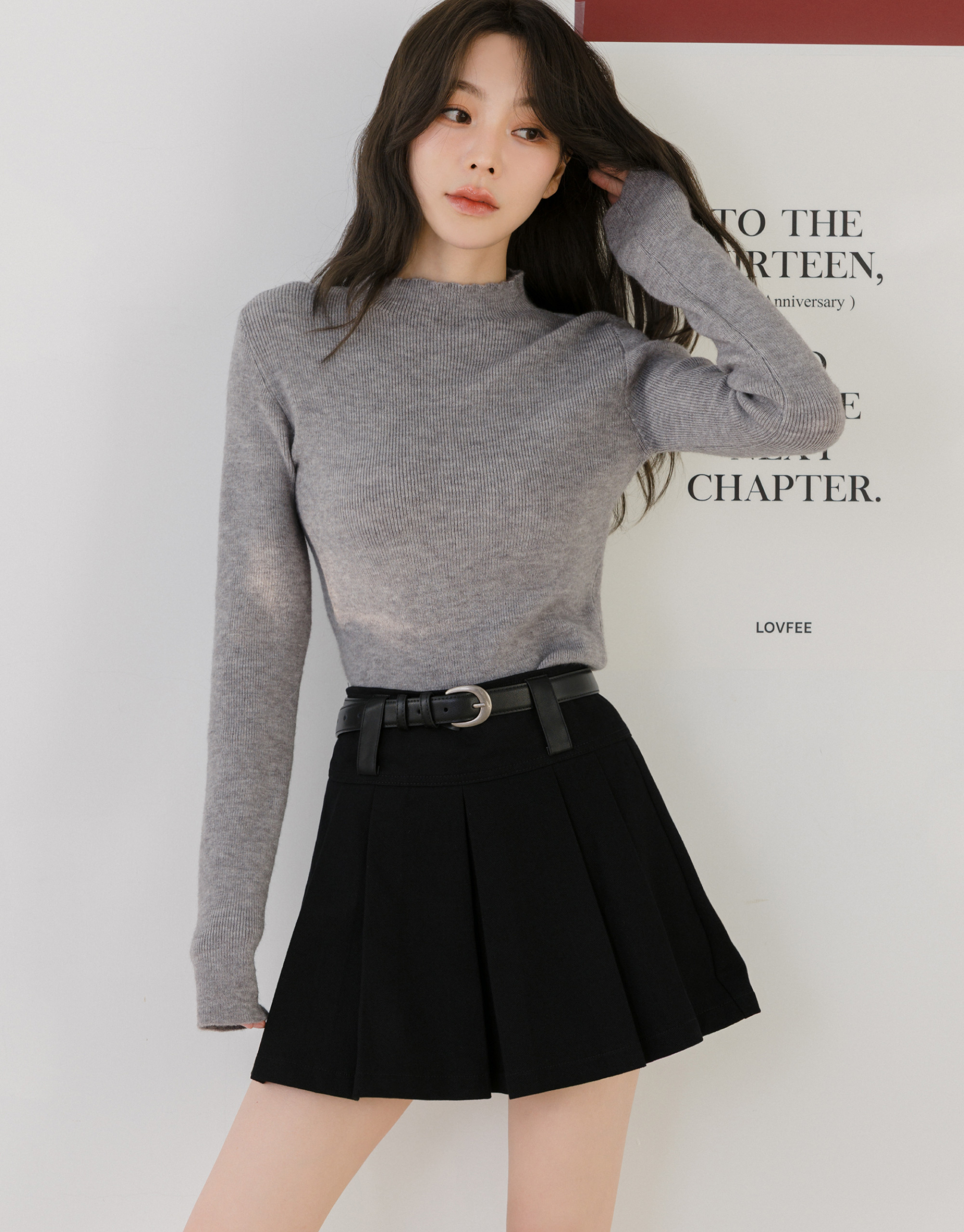 拼接皮質百褶短裙