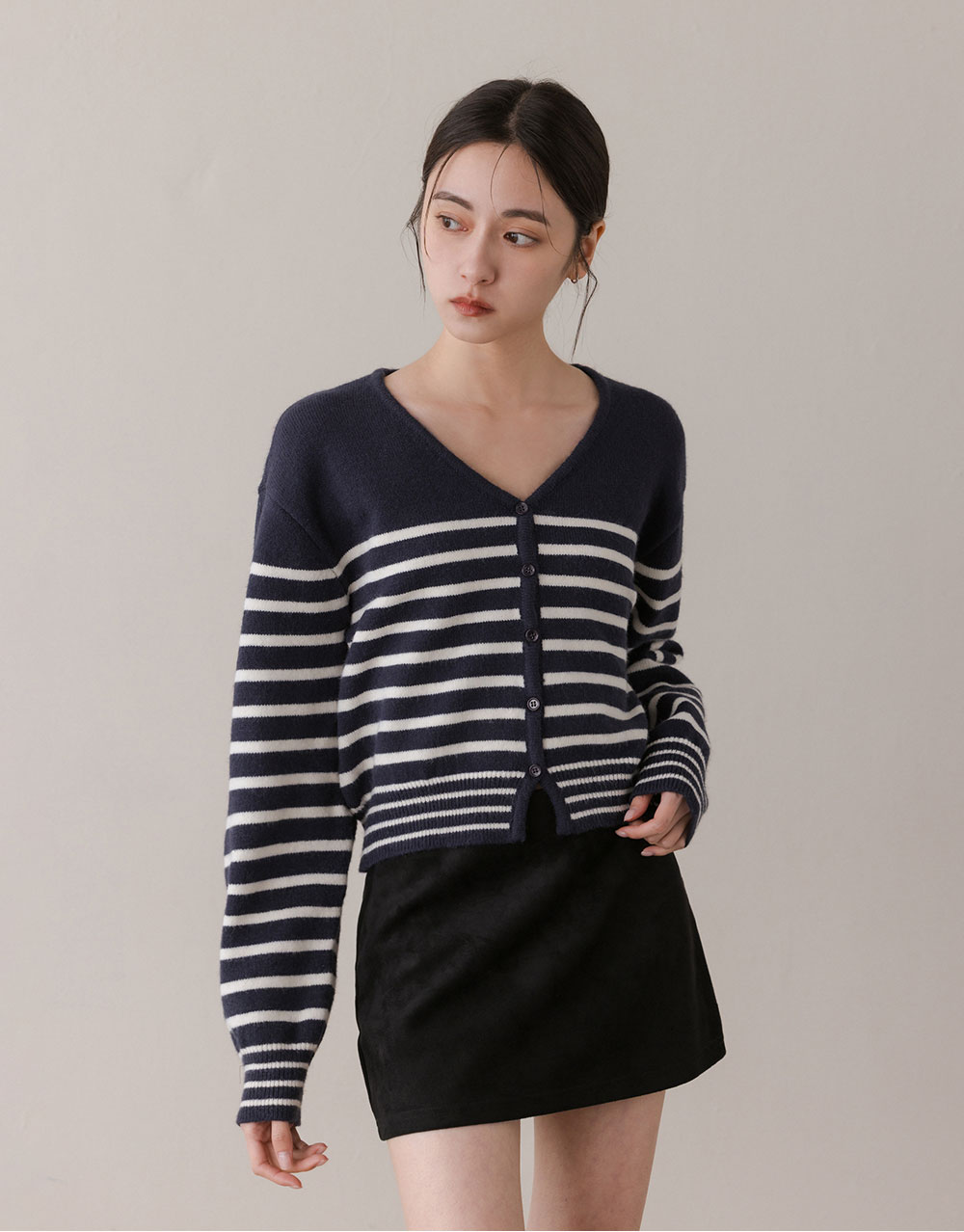 V領條紋針織小外套