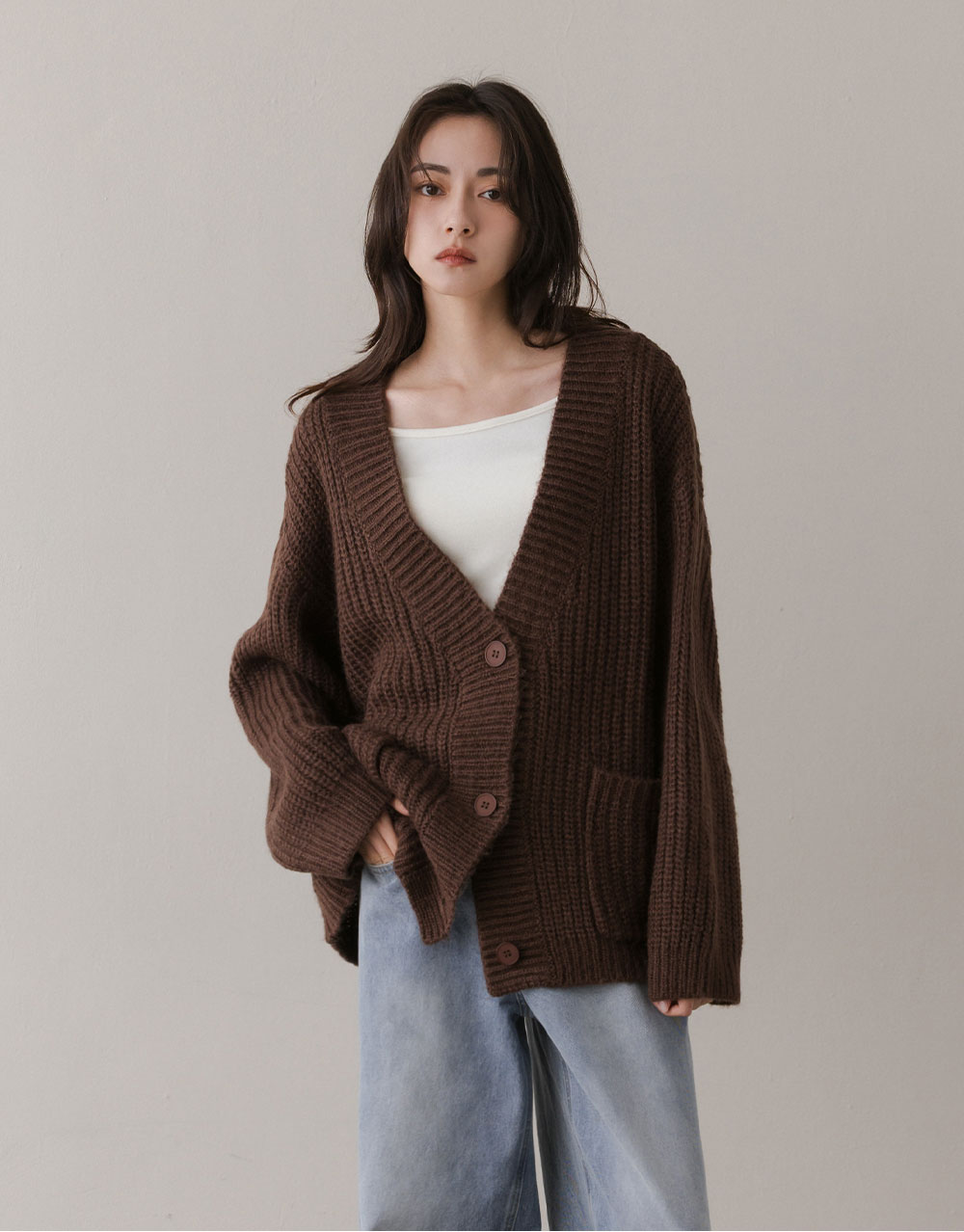 粗針織開襟外套