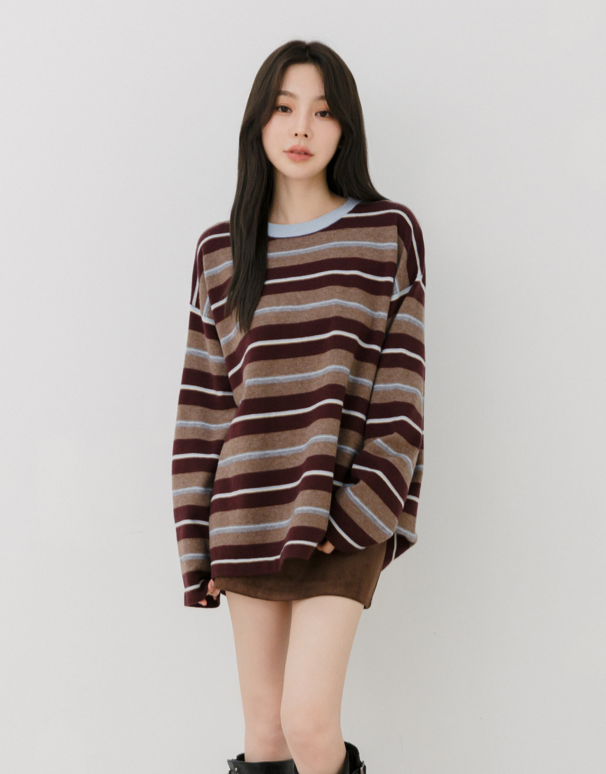 羊毛撞色條紋針織上衣