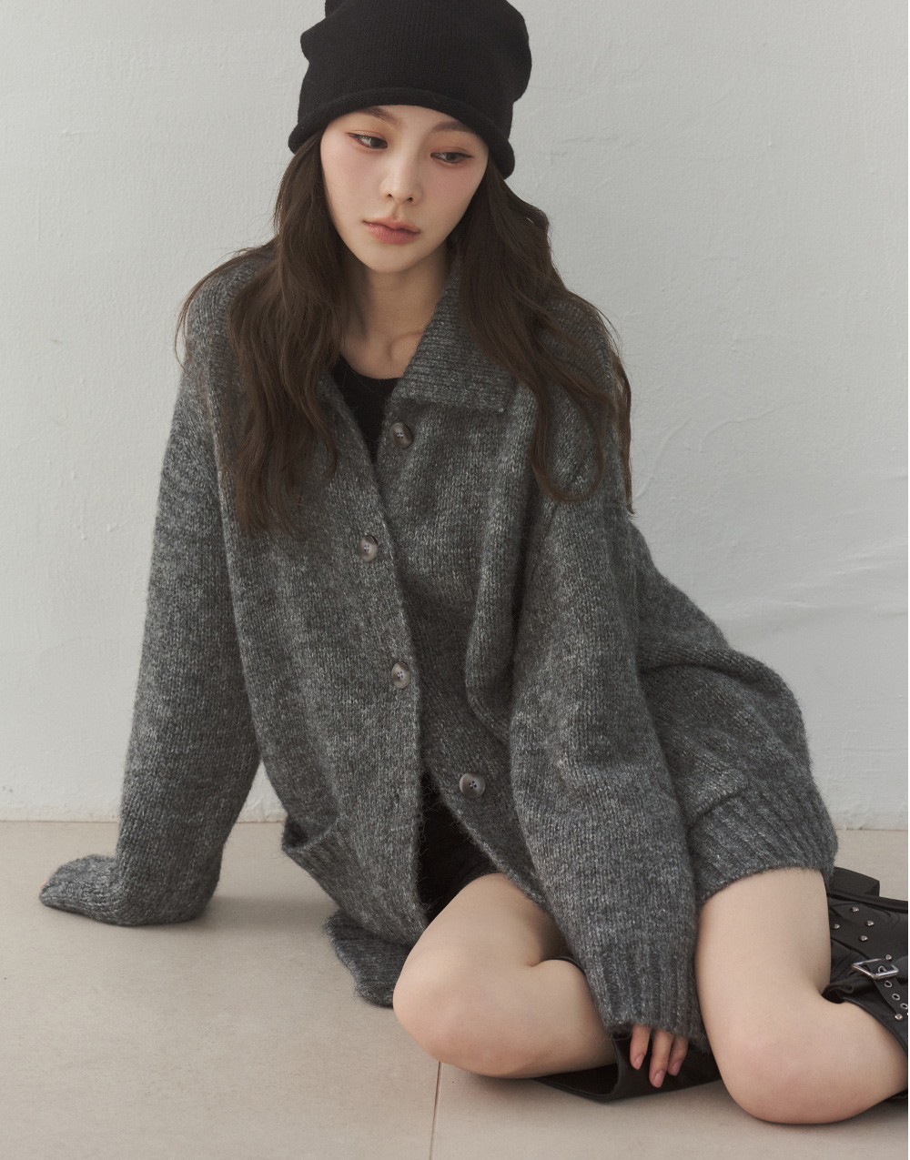 羊毛翻領排釦針織外套