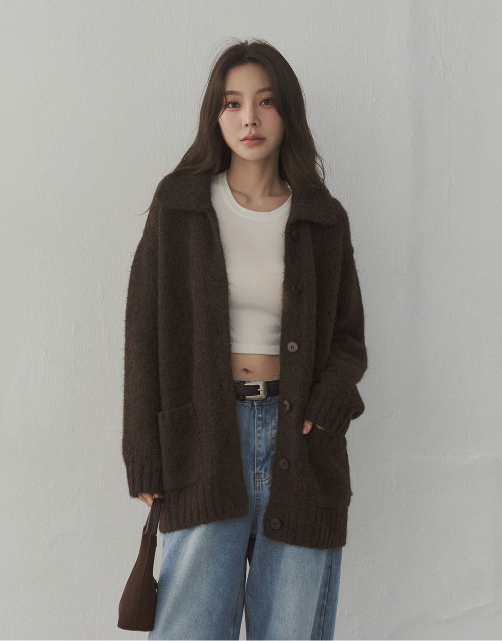 羊毛翻領排釦針織外套