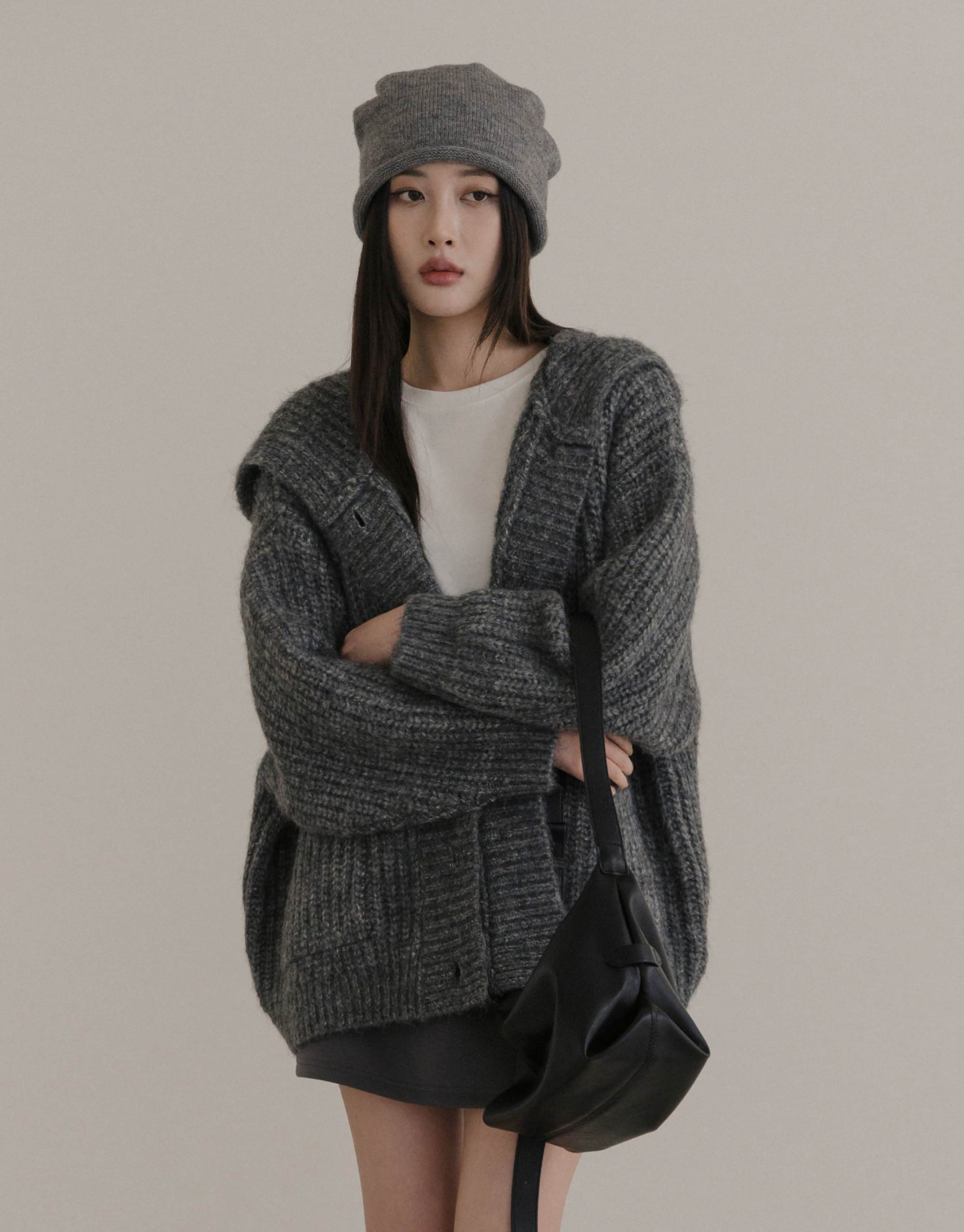 羊毛開釦連帽針織外套