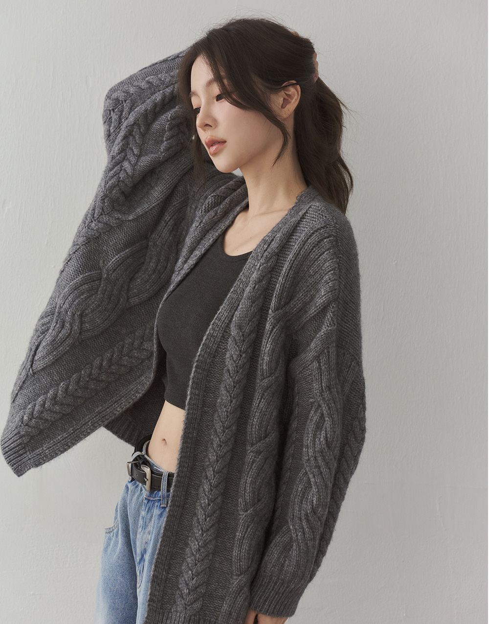 麻花開襟針織外套