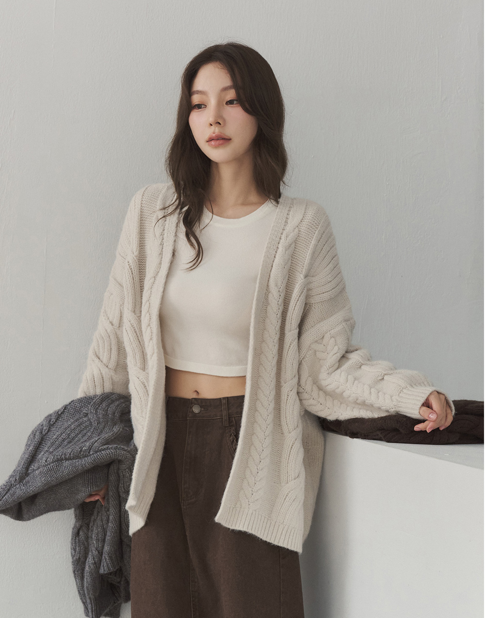 麻花開襟針織外套