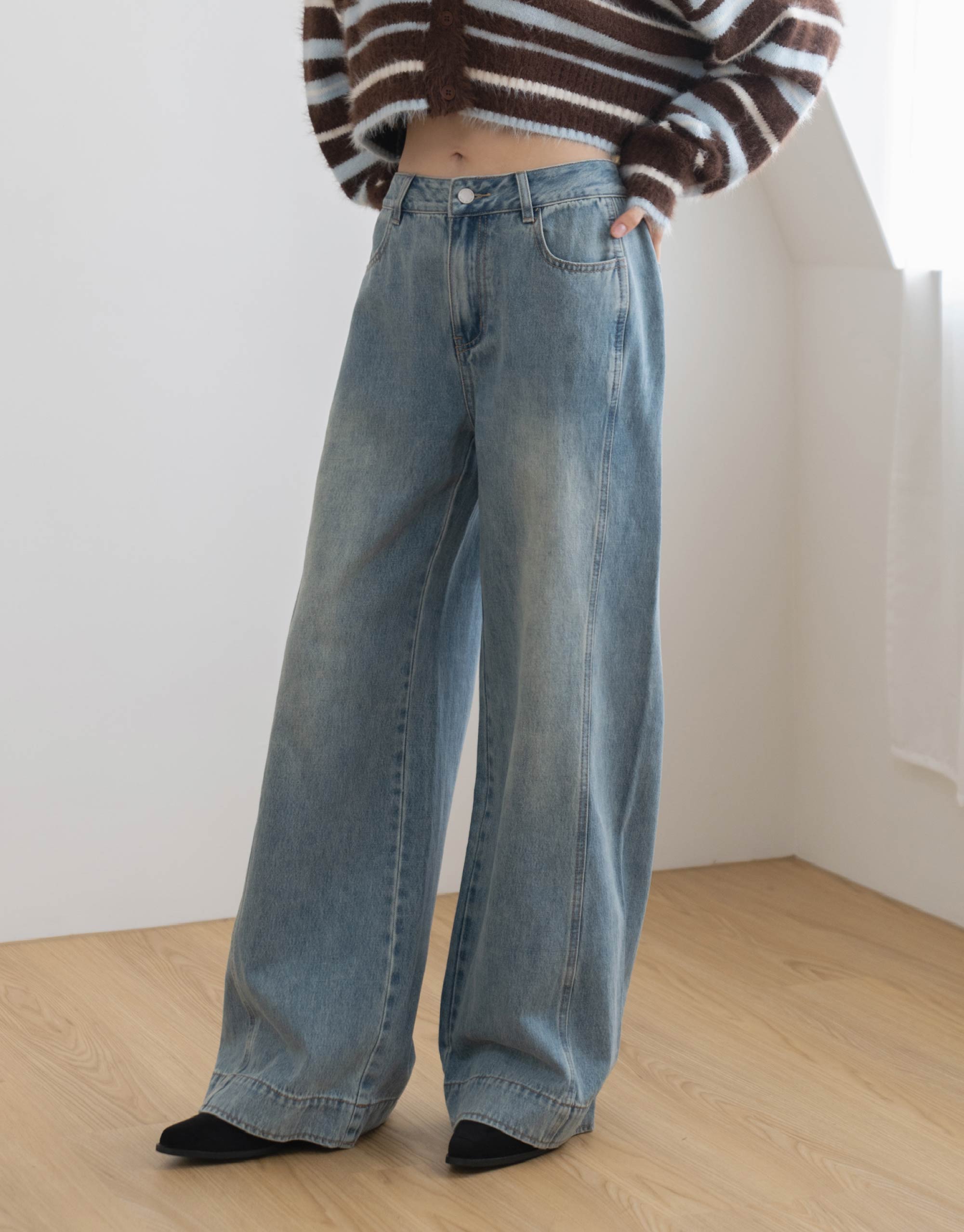 斜車線剪裁牛仔褲