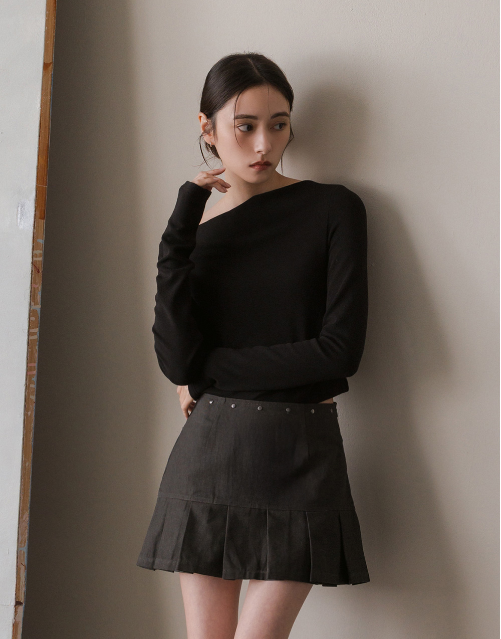 垂墜領內刷毛長袖上衣