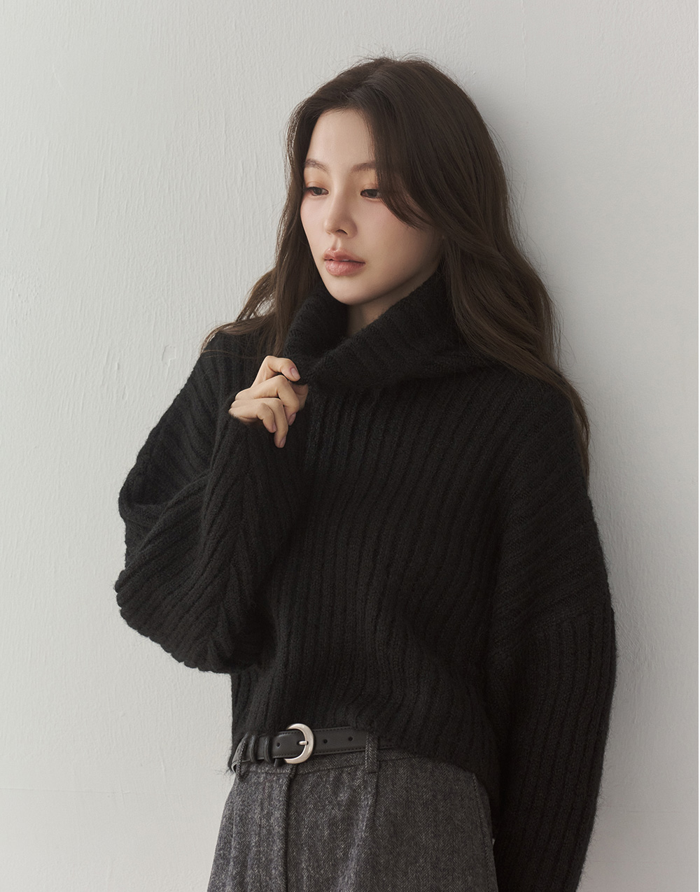 羊毛堆堆高領短版上衣