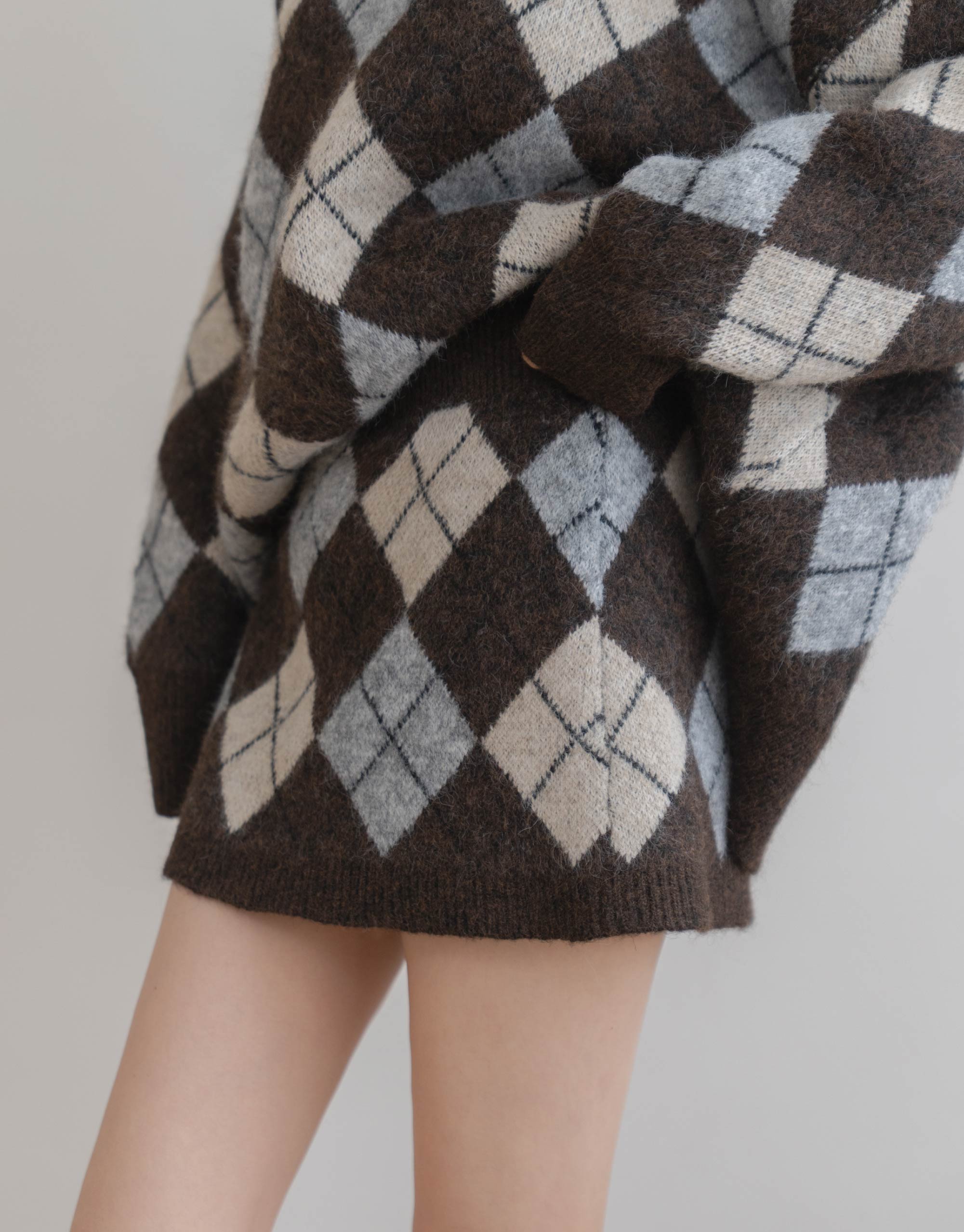 羊毛菱格紋針織短裙