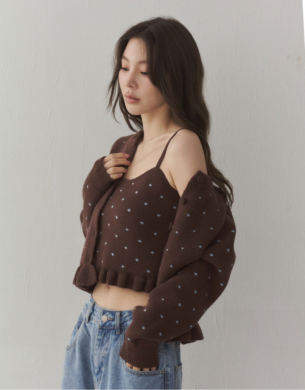 點點荷葉邊針織背心