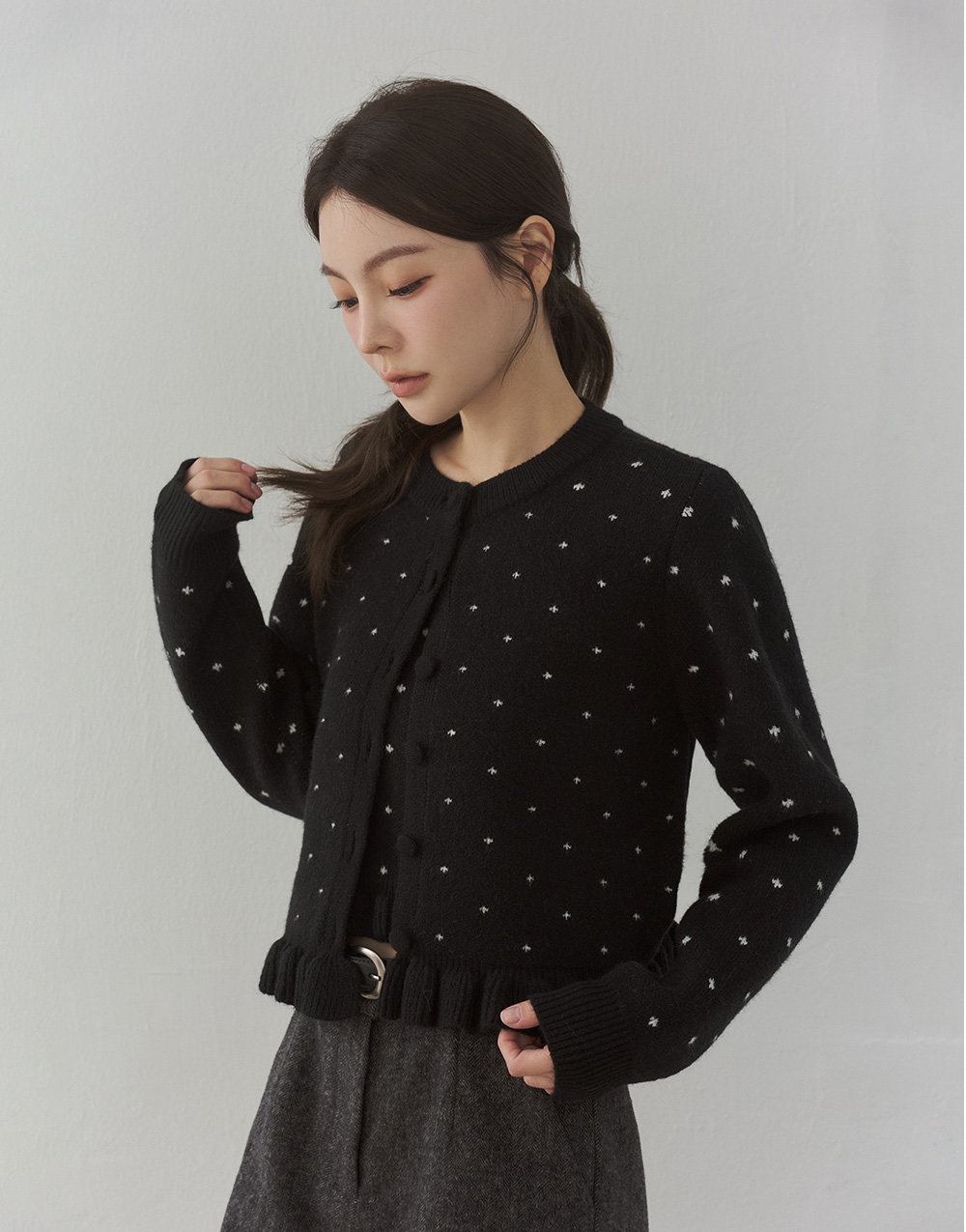 點點荷葉邊針織外套