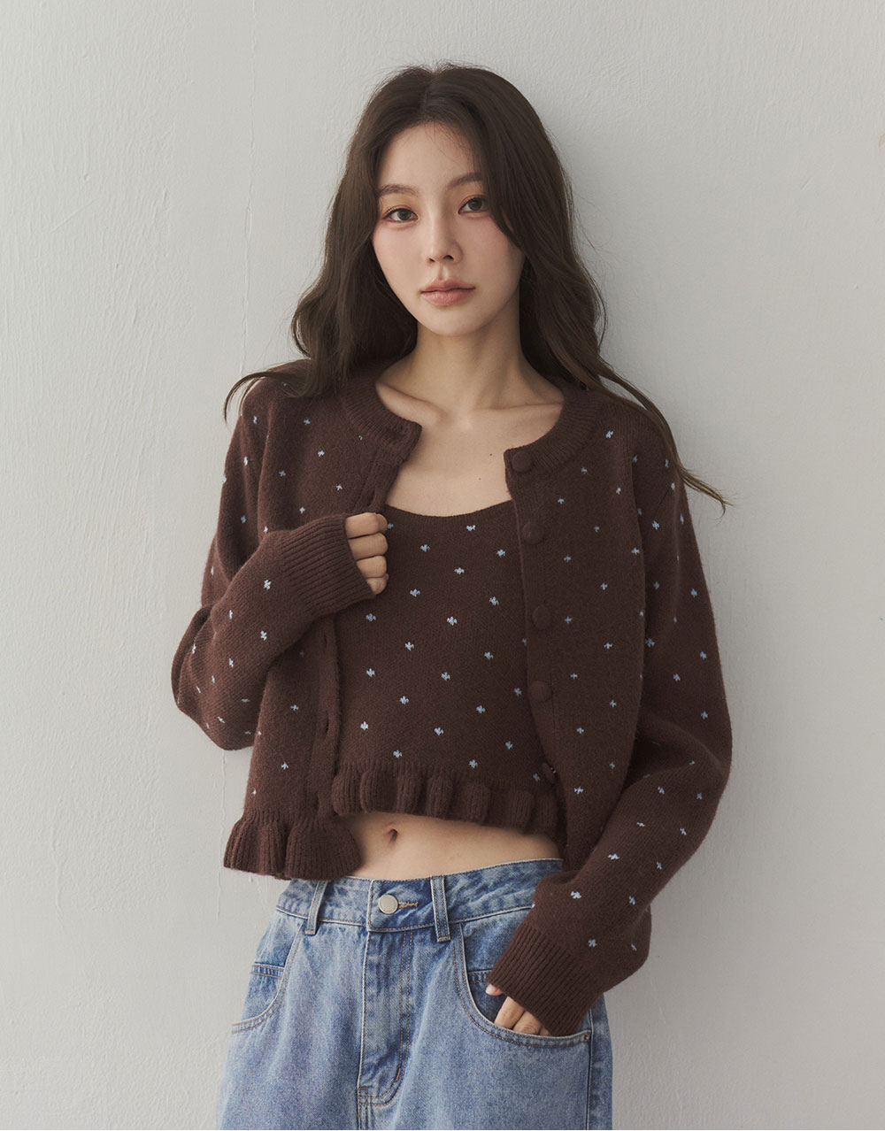 點點荷葉邊針織外套