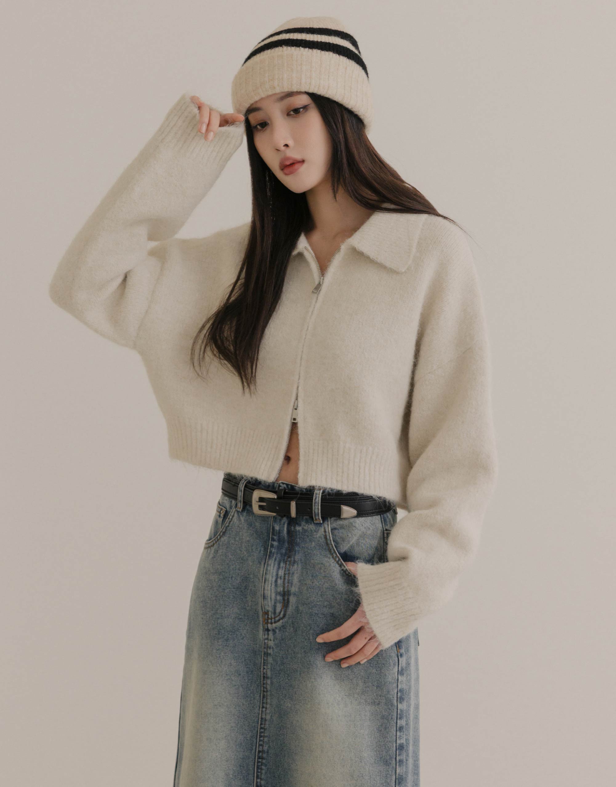 羊毛雙拉鍊領片針織毛衣