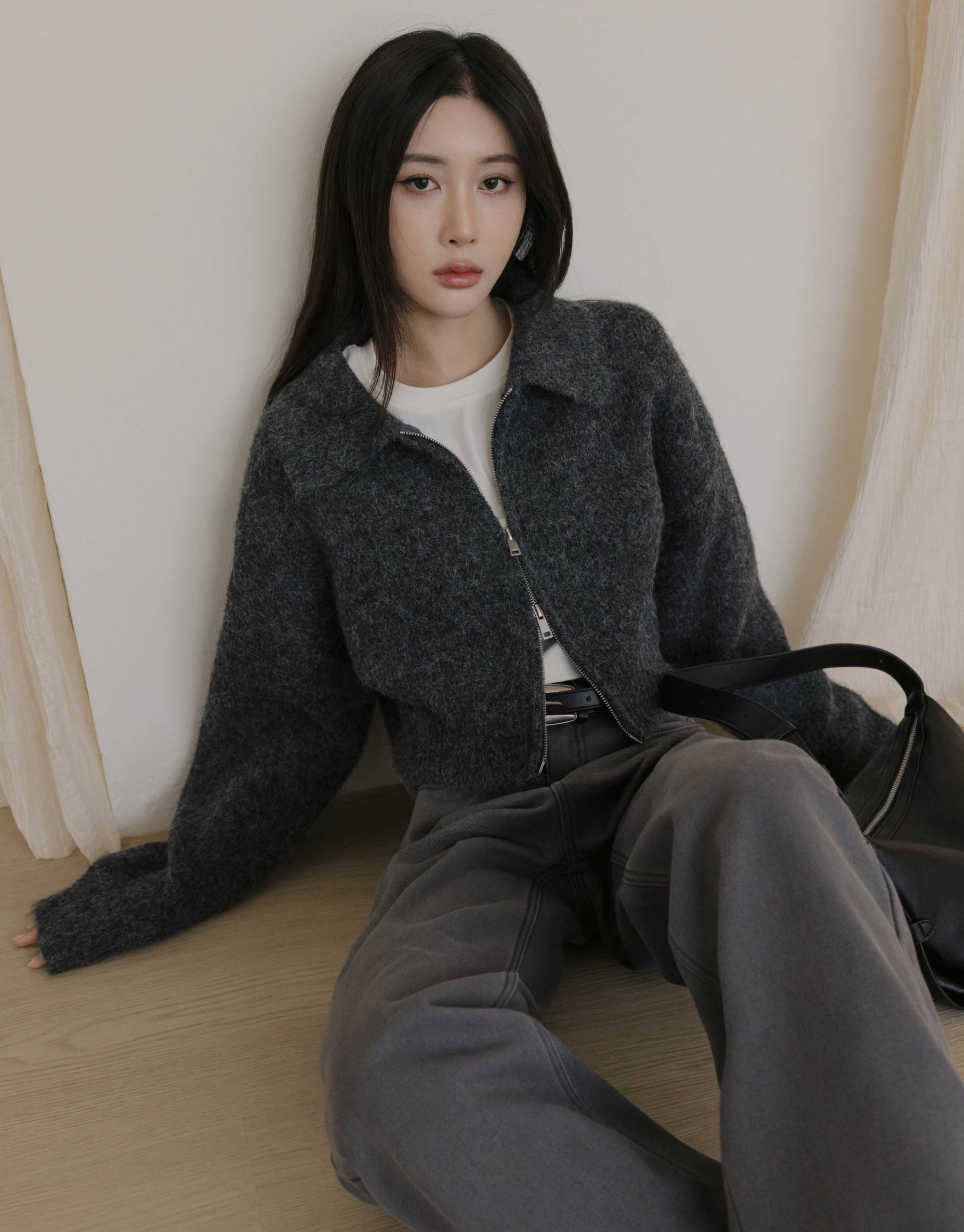 羊毛雙拉鍊領片針織毛衣