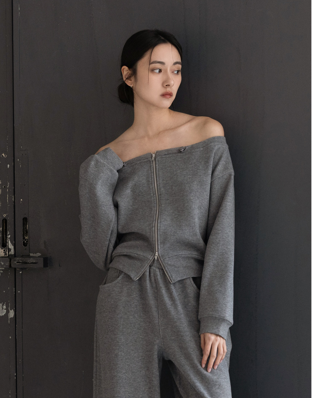 暖絨雙拉鍊一字領上衣