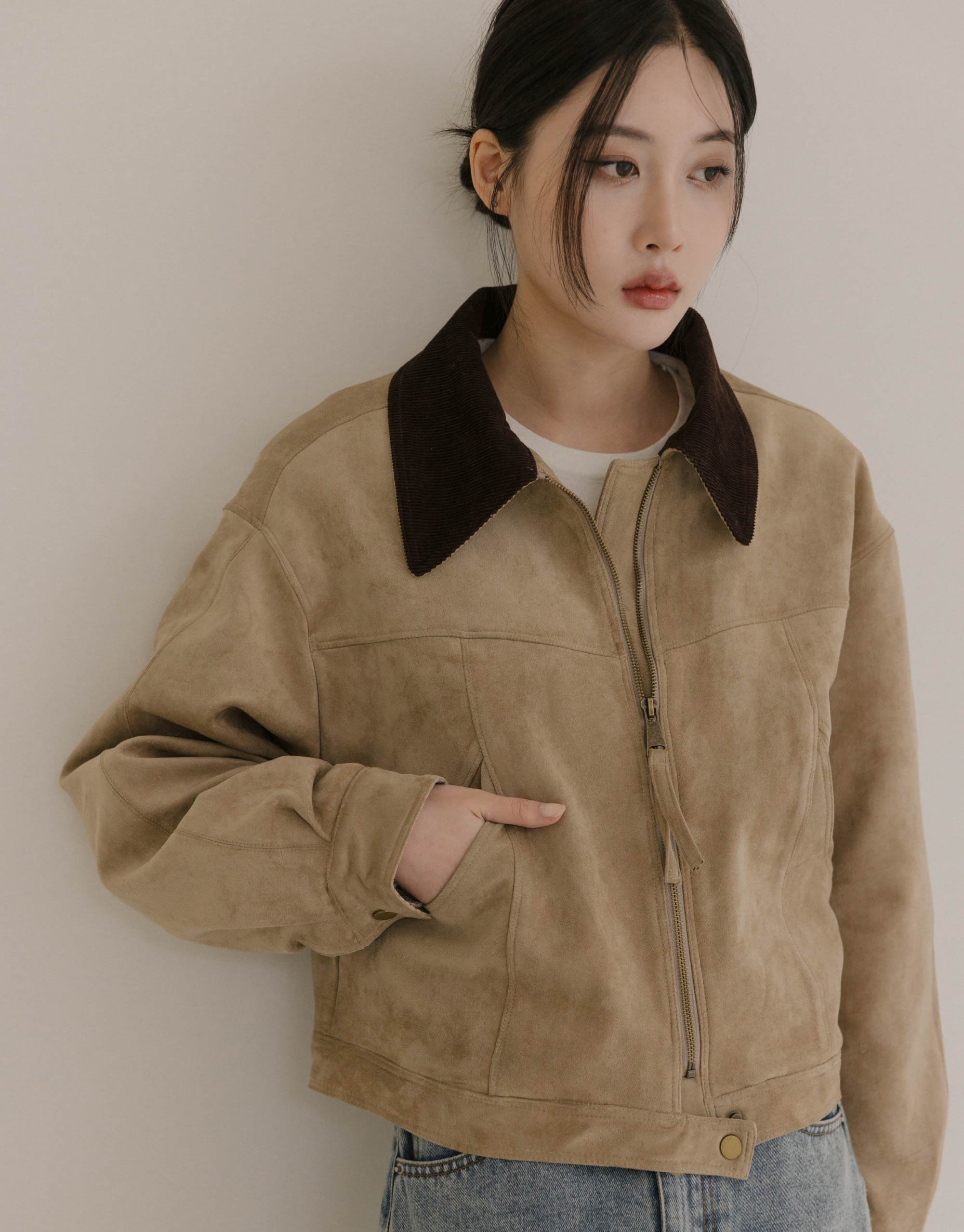 拼接內絨毛麂皮外套