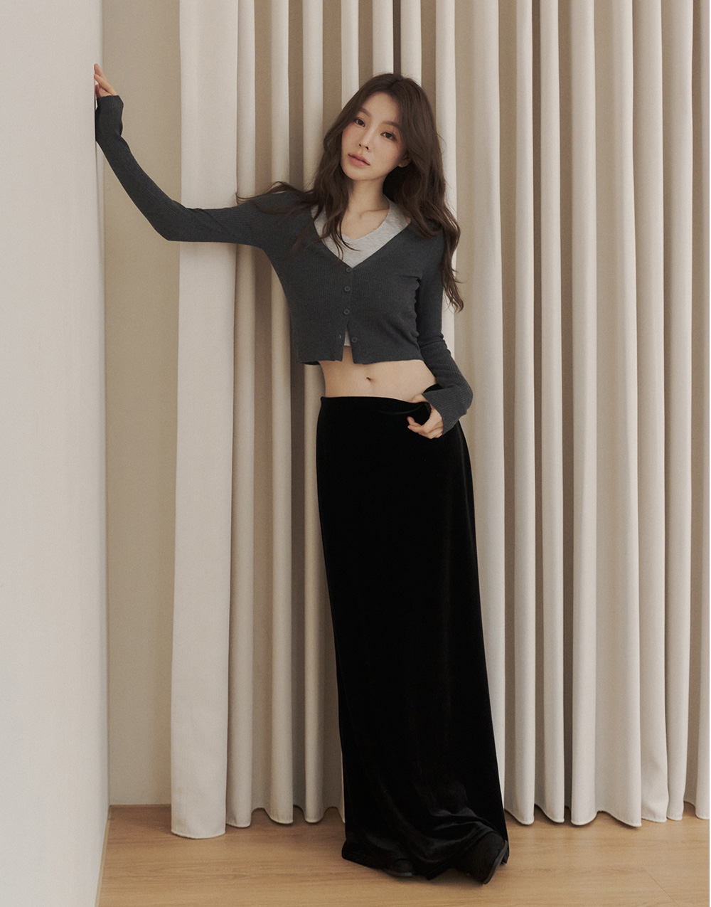 厚絨魚尾裙開衩長裙