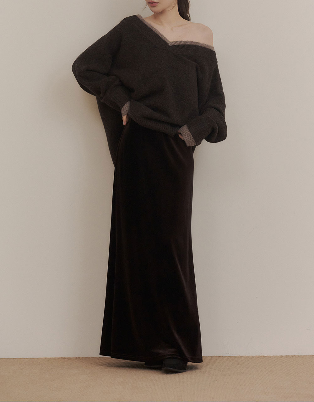 厚絨魚尾裙開衩長裙