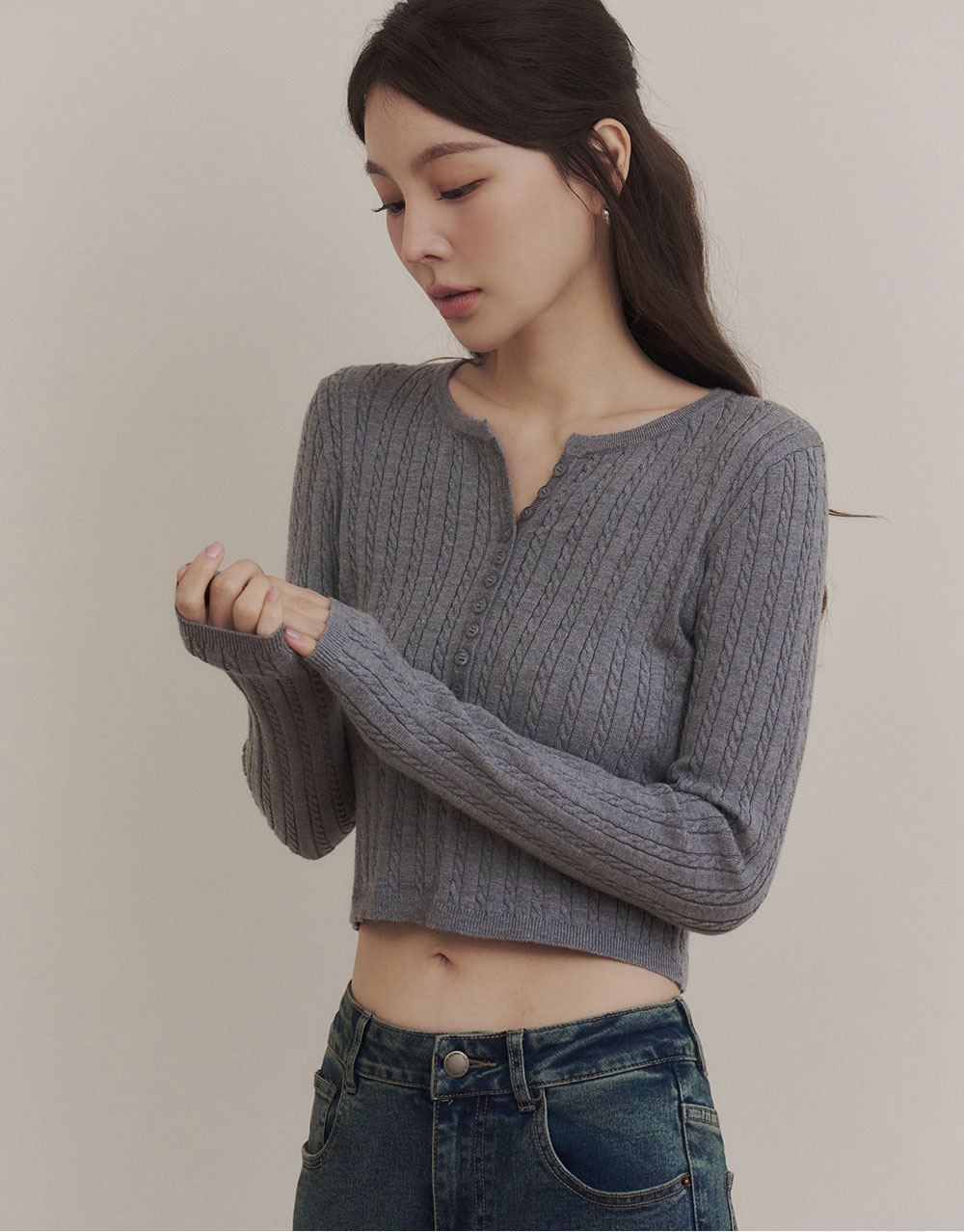 半開襟麻花針織上衣