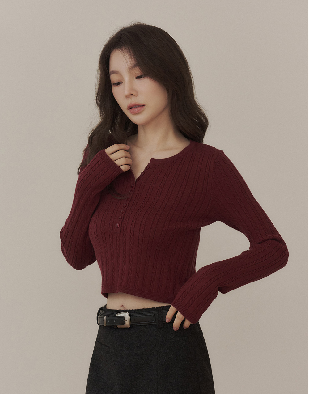 半開襟麻花針織上衣