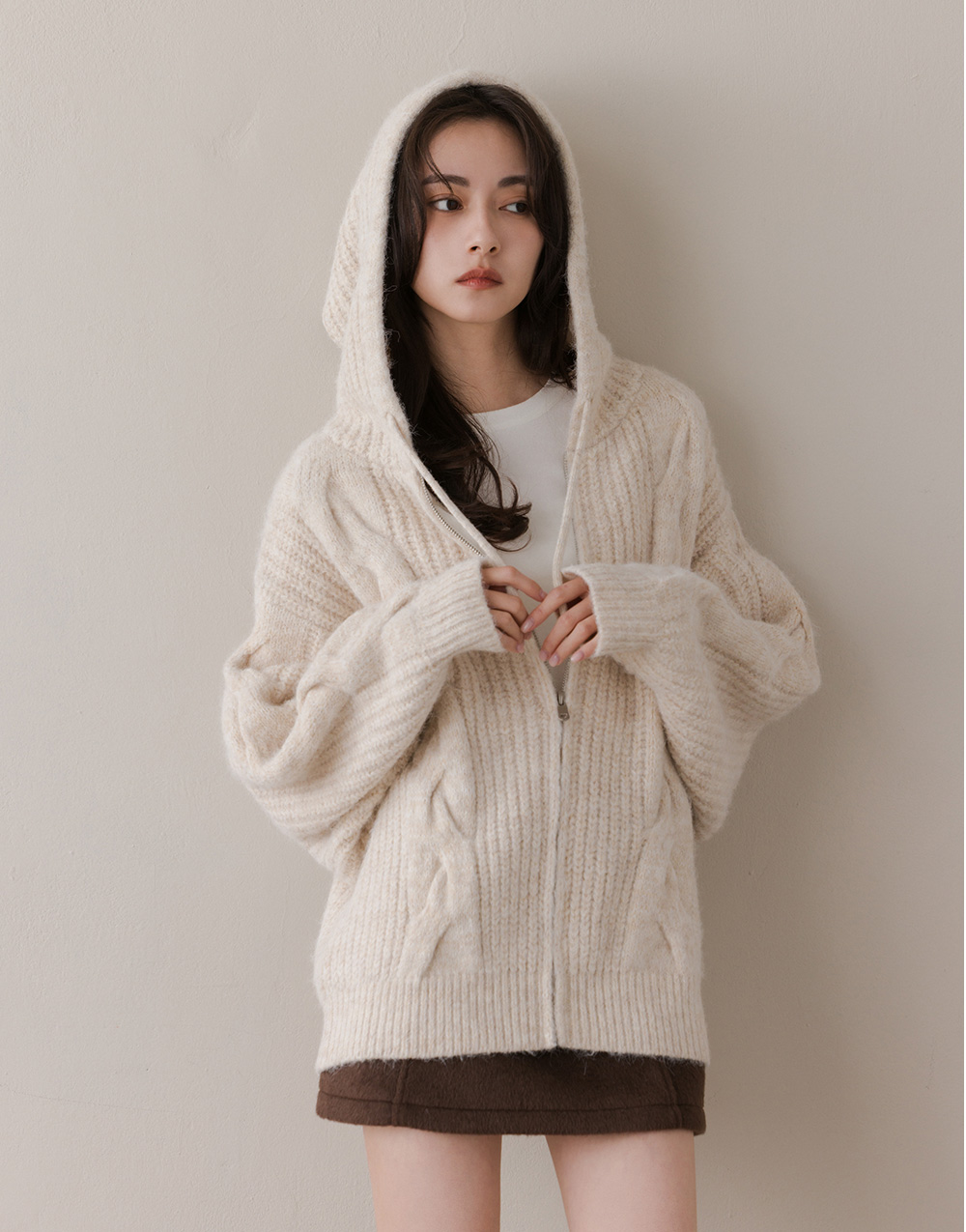 羊毛愛心拉鍊麻花針織外套