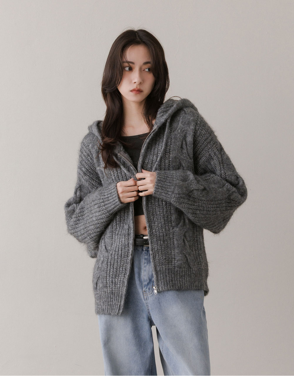 羊毛愛心拉鍊麻花針織外套