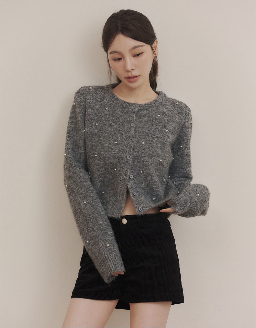 珍珠排釦羊毛針織外套