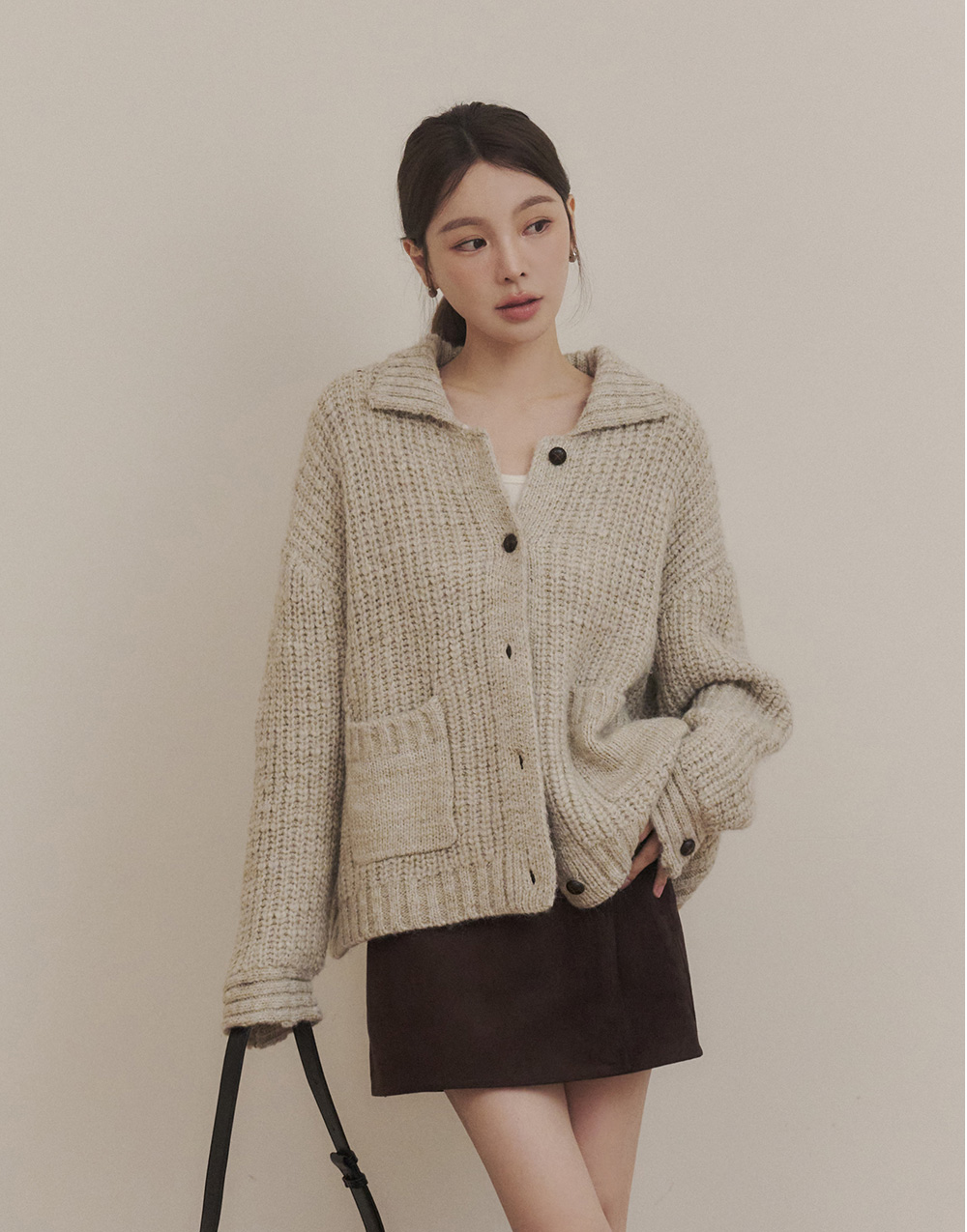 羊毛翻領木釦針織外套