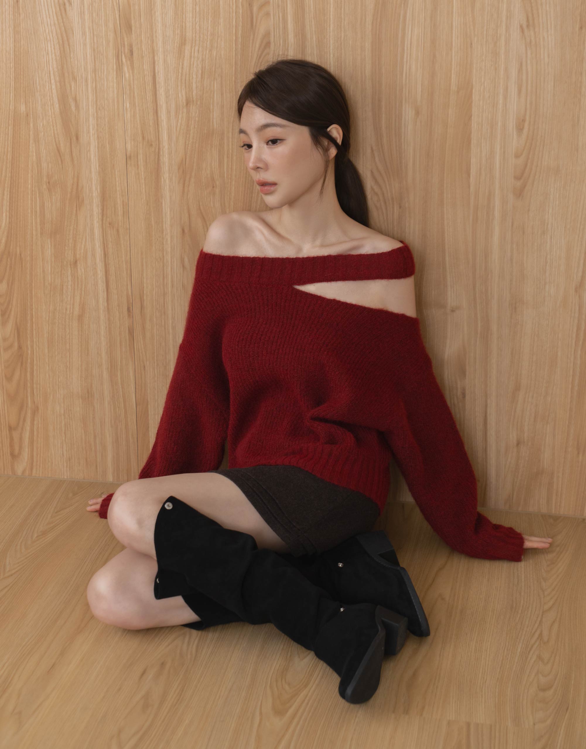 羊毛平口不對稱毛衣